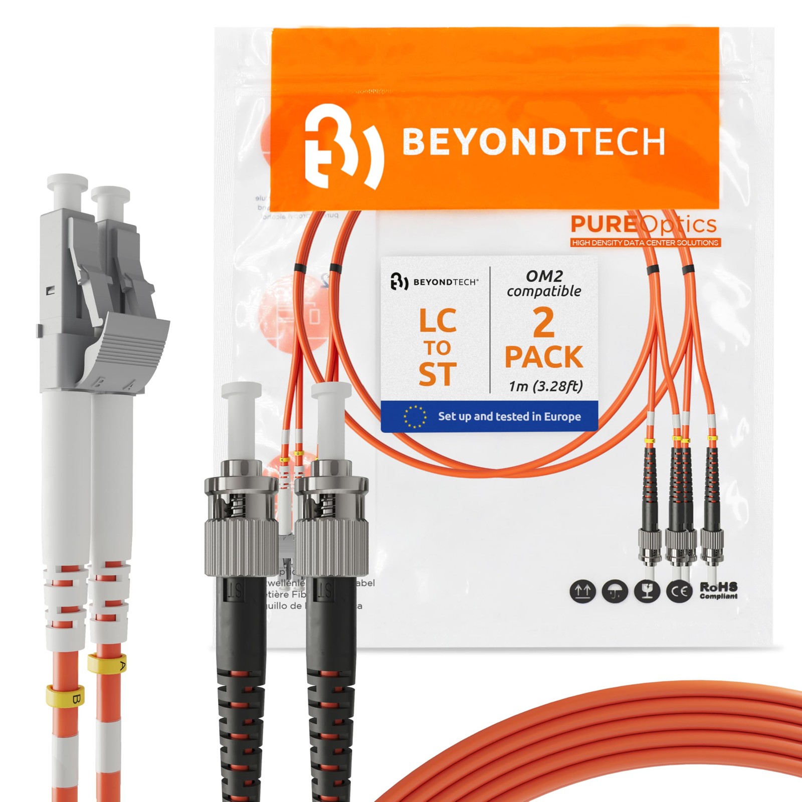 2 Pack 1m 3.28ft LC To ST Fiber Patch Cable UPC Multimode Duplex OM2