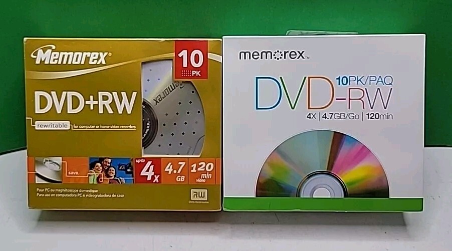 10 Pack Of Memorex DVD+RW & 10 Pack Of Memorex DVD-RW - New
