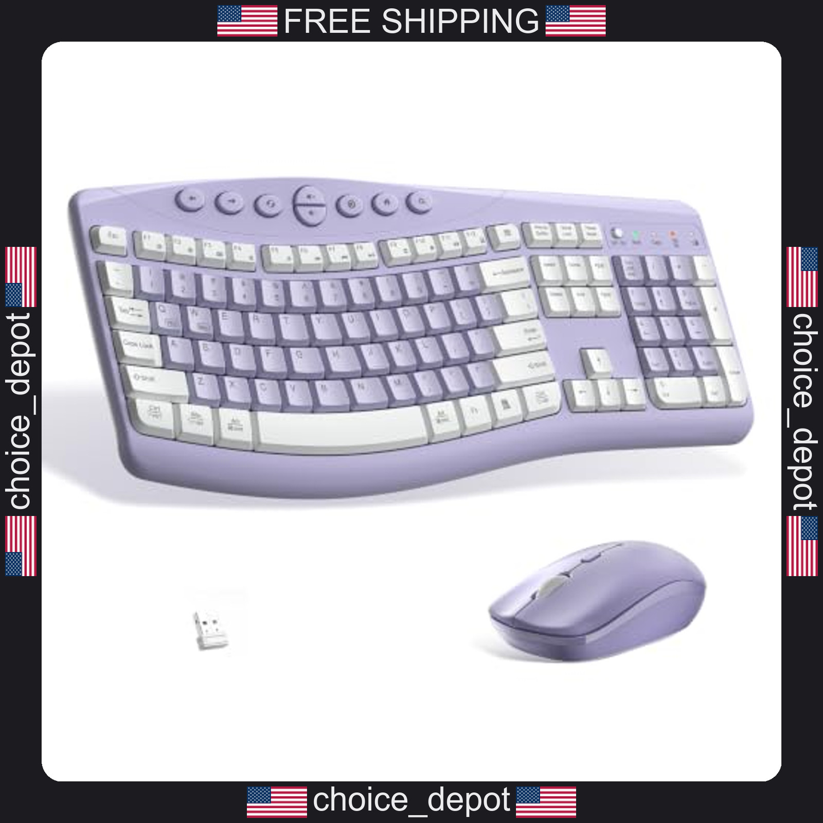 Wireless Keyboard and Mouse Combo Ergonomic Quiet Office Use