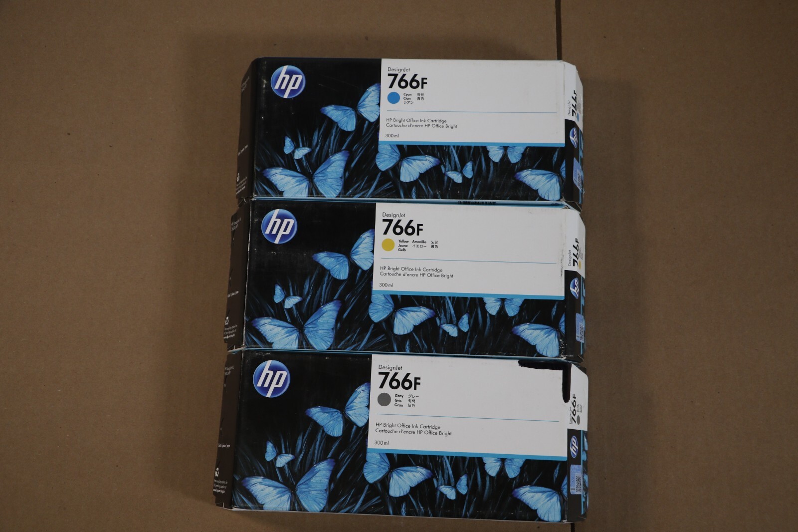 3 New OEM HP 776F Designjet XL 3600 Cyan,Yellow & Gray Inks 1XB31A,1XB33A,1XB35A