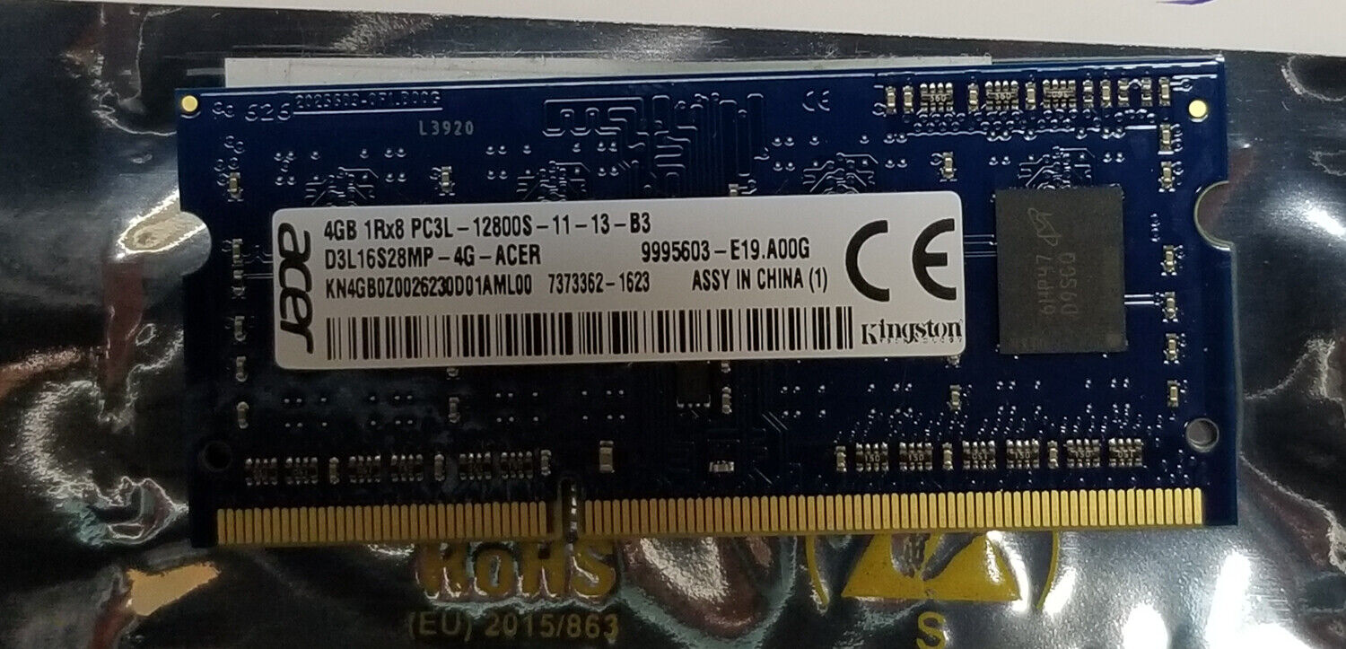 ACER 4Gb RAM MEMORY SODIMM 1Rx8 PC3L-12800S D3L16S28MP-4G-ACER
