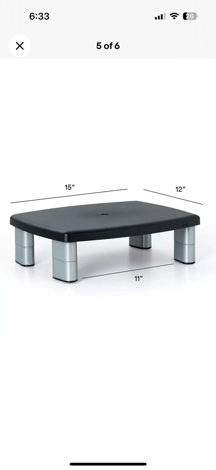 3M MS80B Adjustable Computer Monitor Stand, Black & Silver NEW 