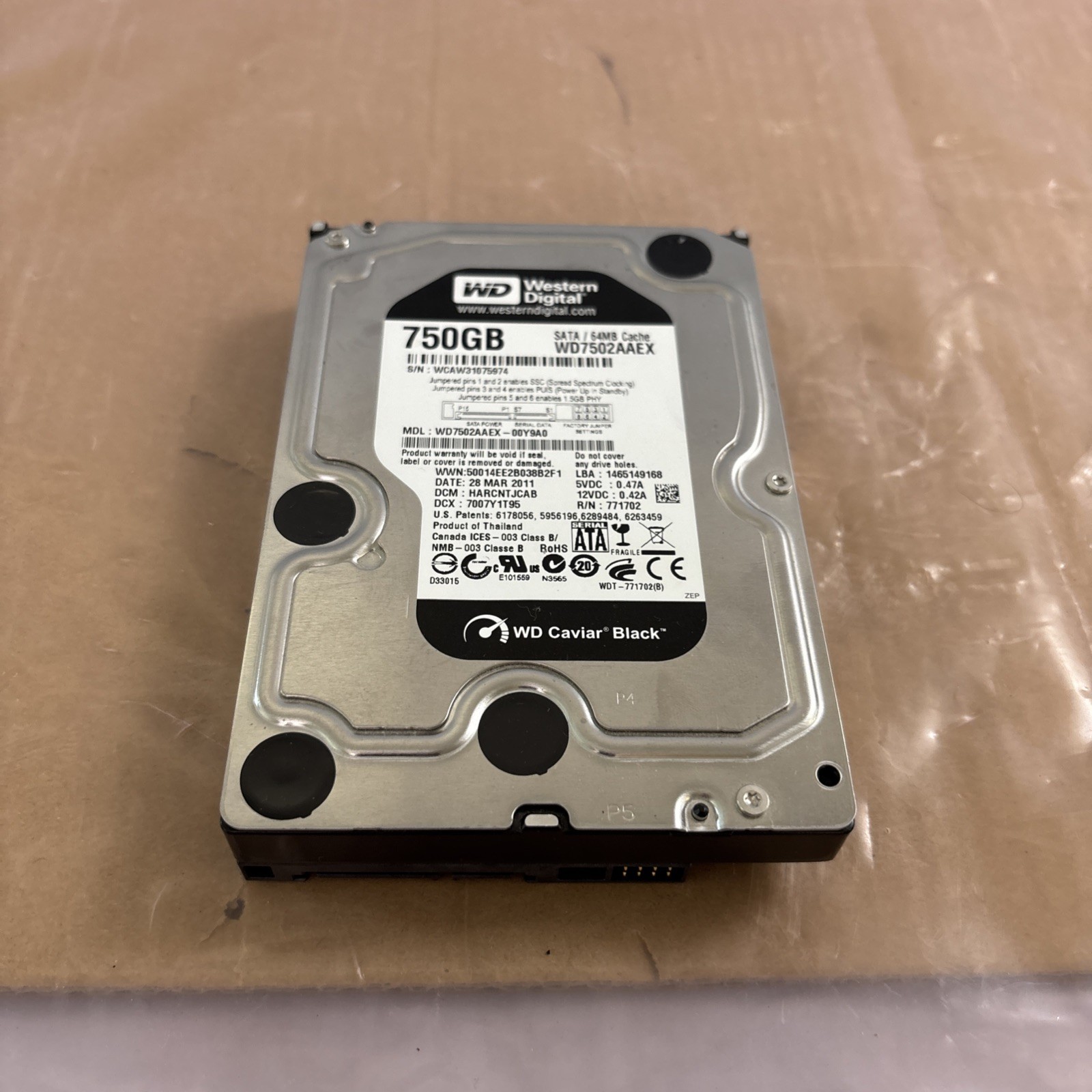 Hard Drive Western Digital 750GB WD7502AAEX 64MB 7200RPM Sata III 3.5" Inch