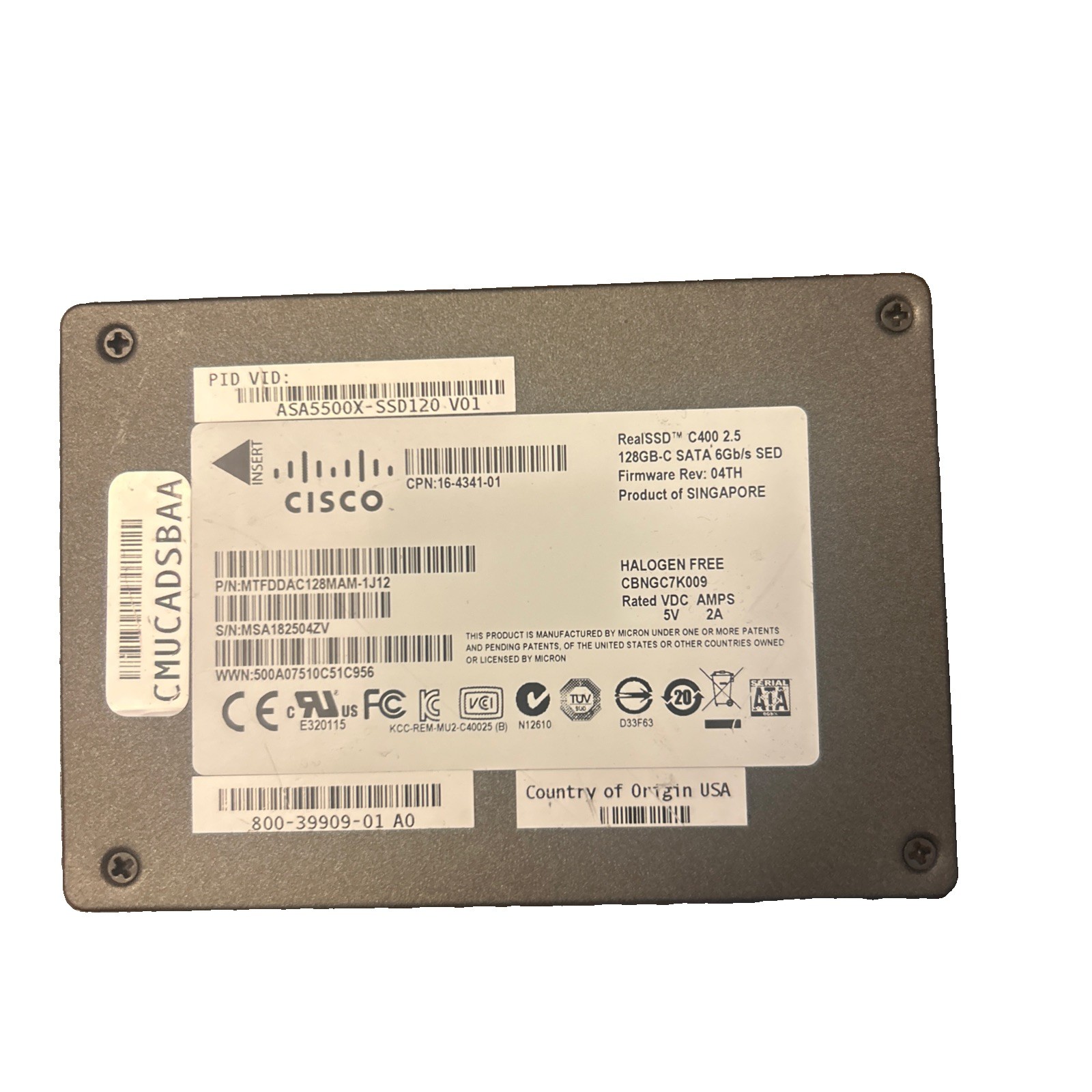 Cisco 128GB SATA SSD RealSSD C400 MTFDDAC128MAM-1J12 16-3431-01 2.5