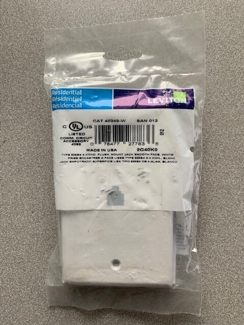 Leviton 40249-W Standard Telephone Wall Jack, 6P4C, Screw Terminals, Wht