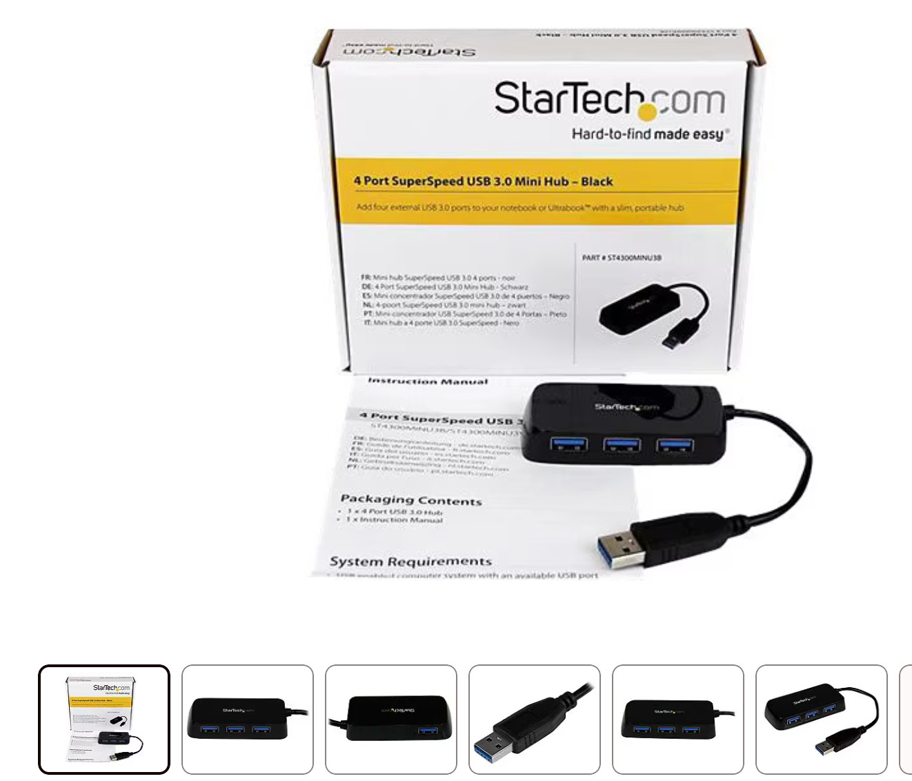 StarTech ST4300MINI 4-Port USB 3.0 Mini Hub with Charge Port - Black - NEW A4