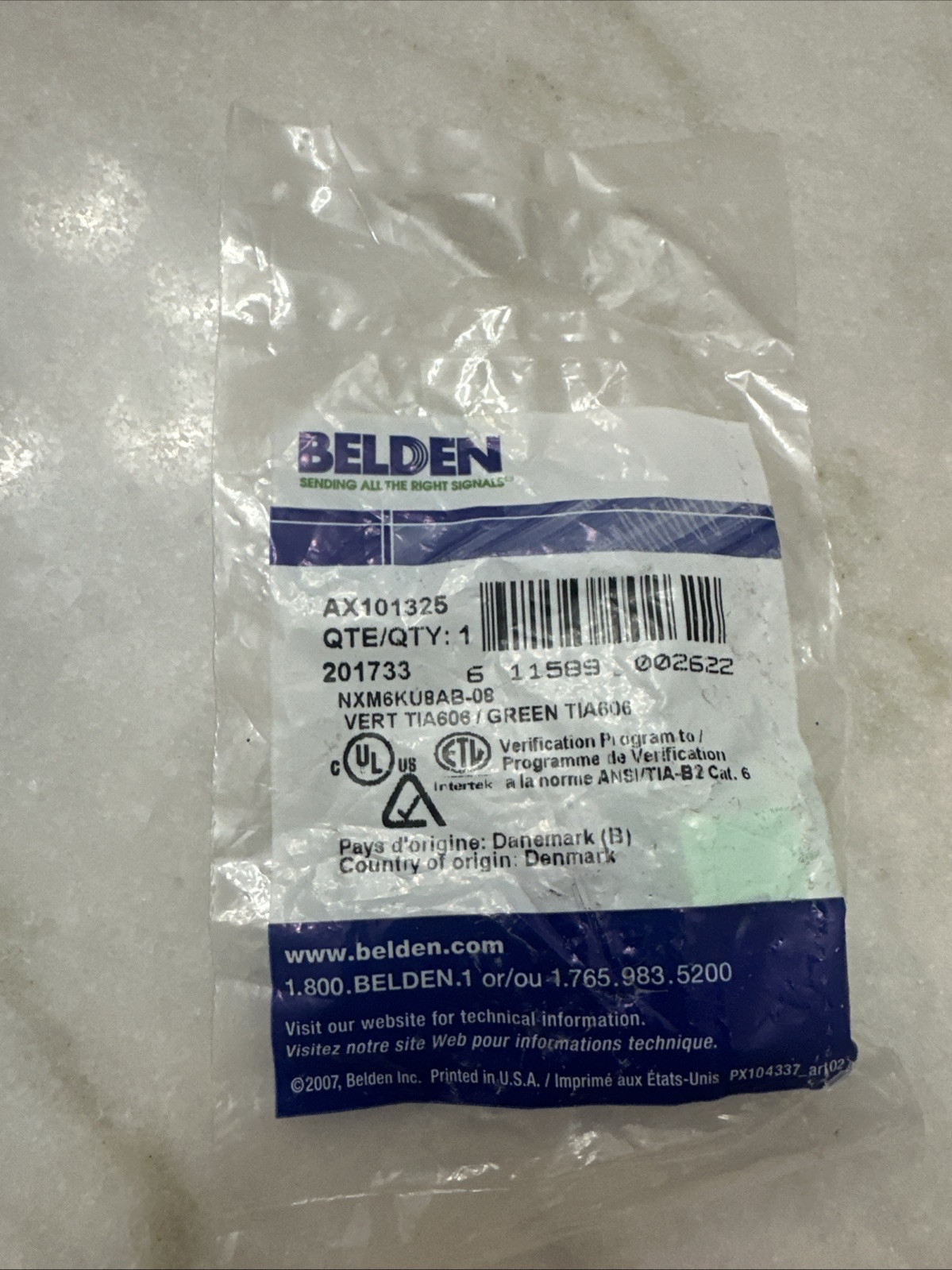 Belden AX101325 NXM6KUBAB-08 Vert TIA606 Green