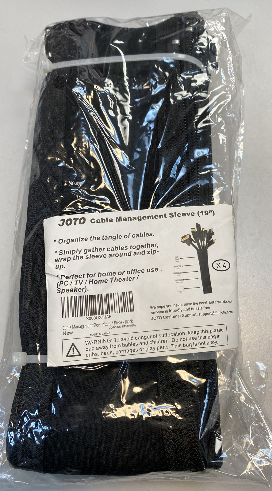 Joto Flexible Cable Sleeve Wrap Cover, Black - (Pack of 4)