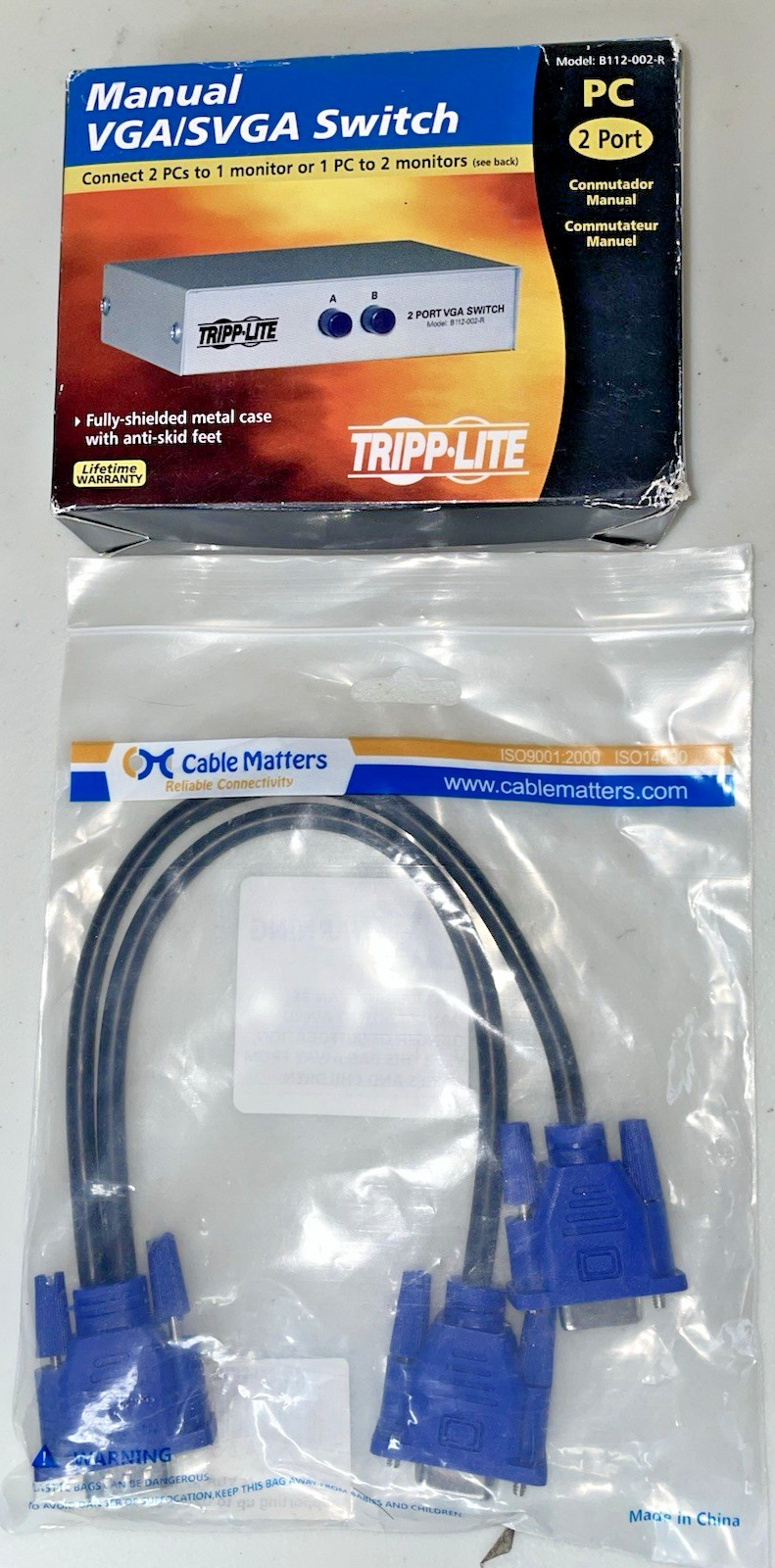 Tripp-Lite Manual VGA SVGA Input Output Splitter B112-002-R VGA Monitor Y Splitt