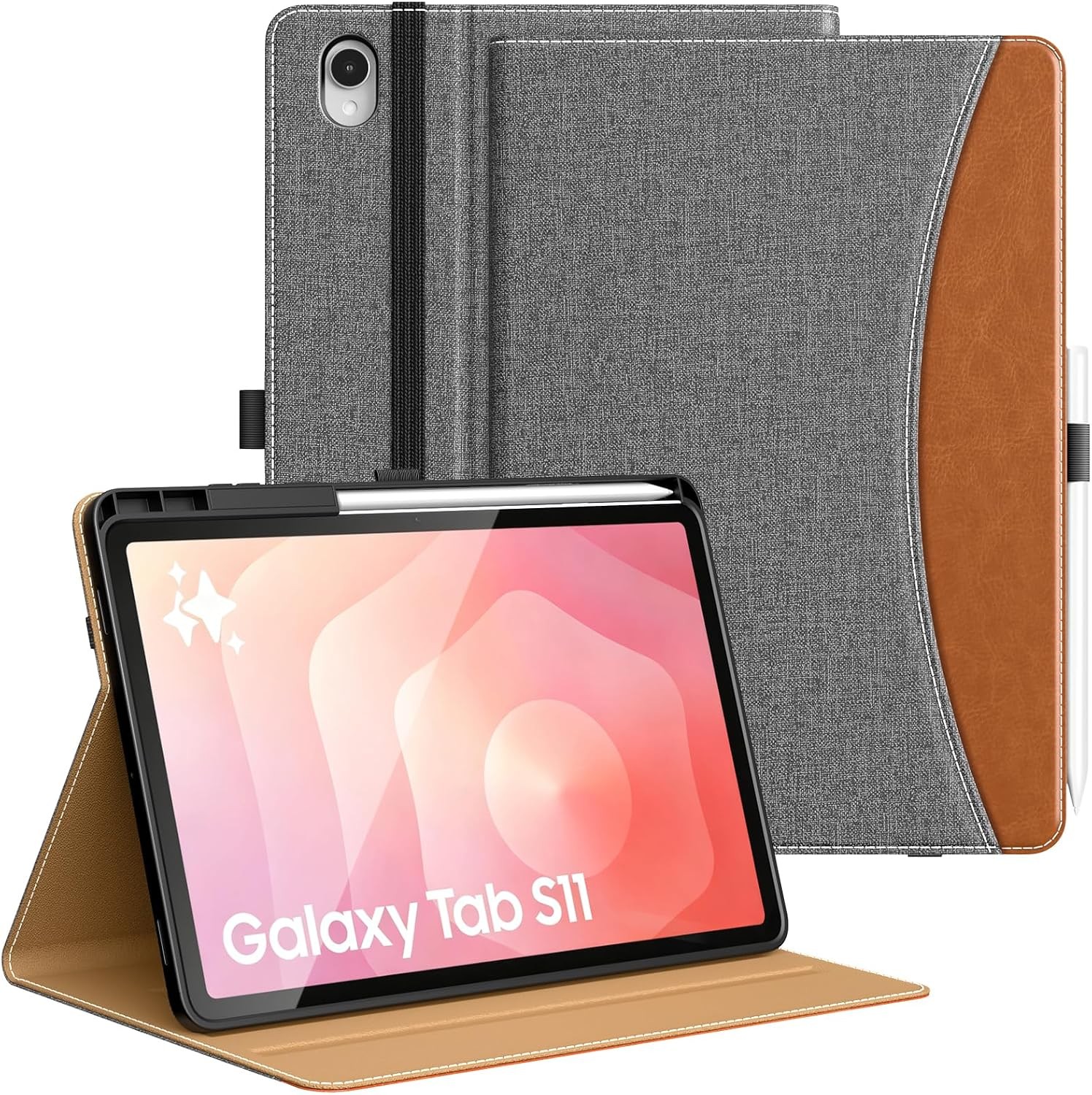 MoKo Denim Blue & Brown Case for Samsung Galaxy Tab S11 2025 11-Inch, S Pen Hold