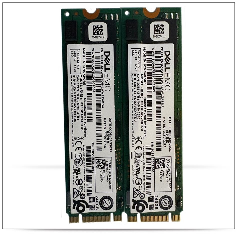 Lot of 2 DELL MICRON MTFDDAV240TDU 240GB SATA 6Gb/s M.2 Solid State Drive 0T2GFX