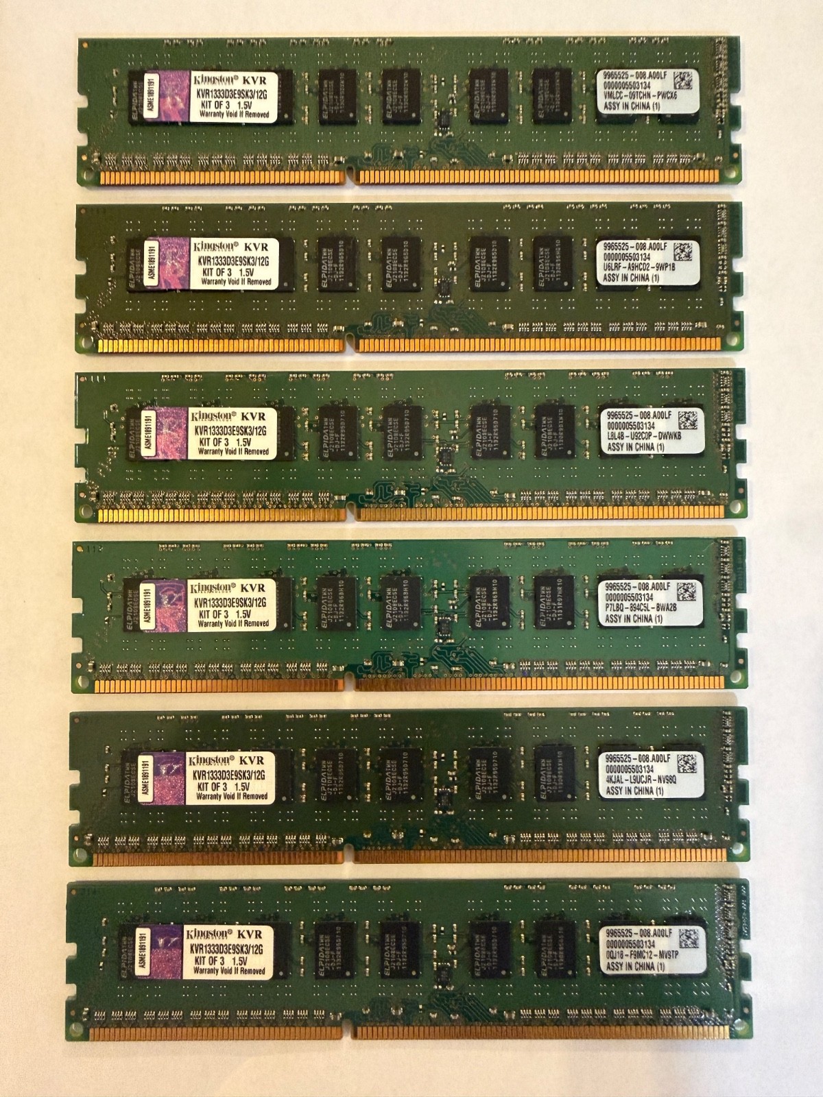 Kingston 24GB 6x4GB DDR3-1333 ECC UDIMM RAM KVR1333D3E9SK3/12G TESTED