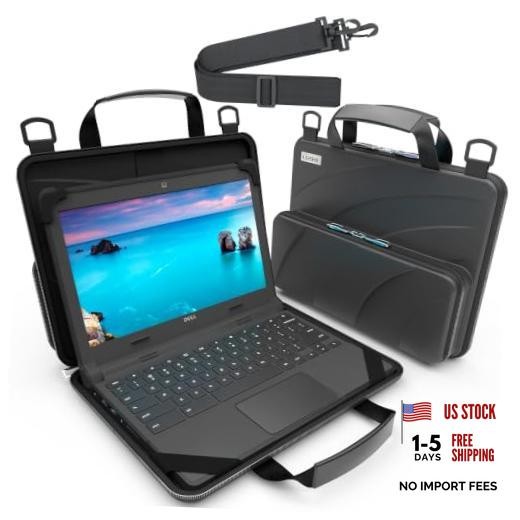 11-11.6 Inch Always-on Chromebook Protective Hard Shell Case Cover Black PU