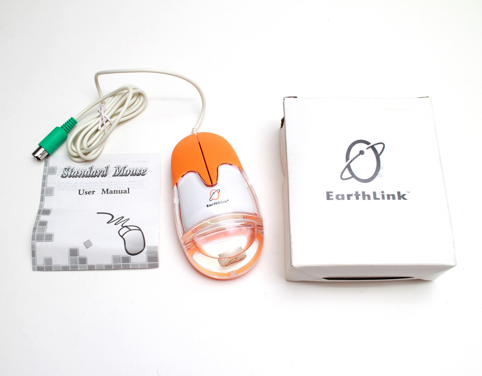 RARE NOS Vintage Earthlink Liquid Aqua Computer Mouse PS/2 AM-940-P Orange