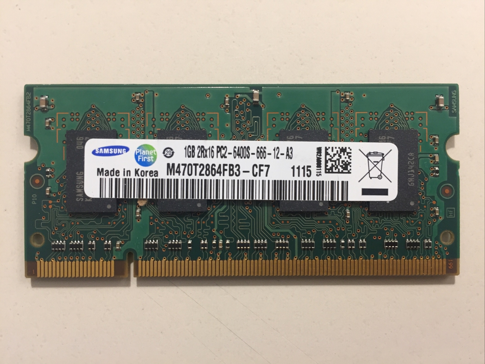 Samsung M470T2864FB3-CF7 1GB DDR2 800MHZ 6400S Notebook Sodimm Ram