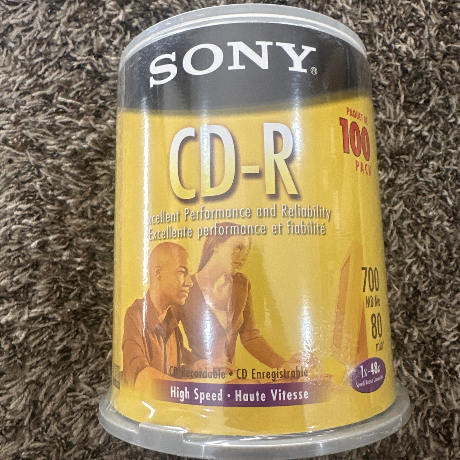 100-Pk Blank SONY CD-R Storage Media Discs. 700MB/Mo, 80min. FACTORY SEALED