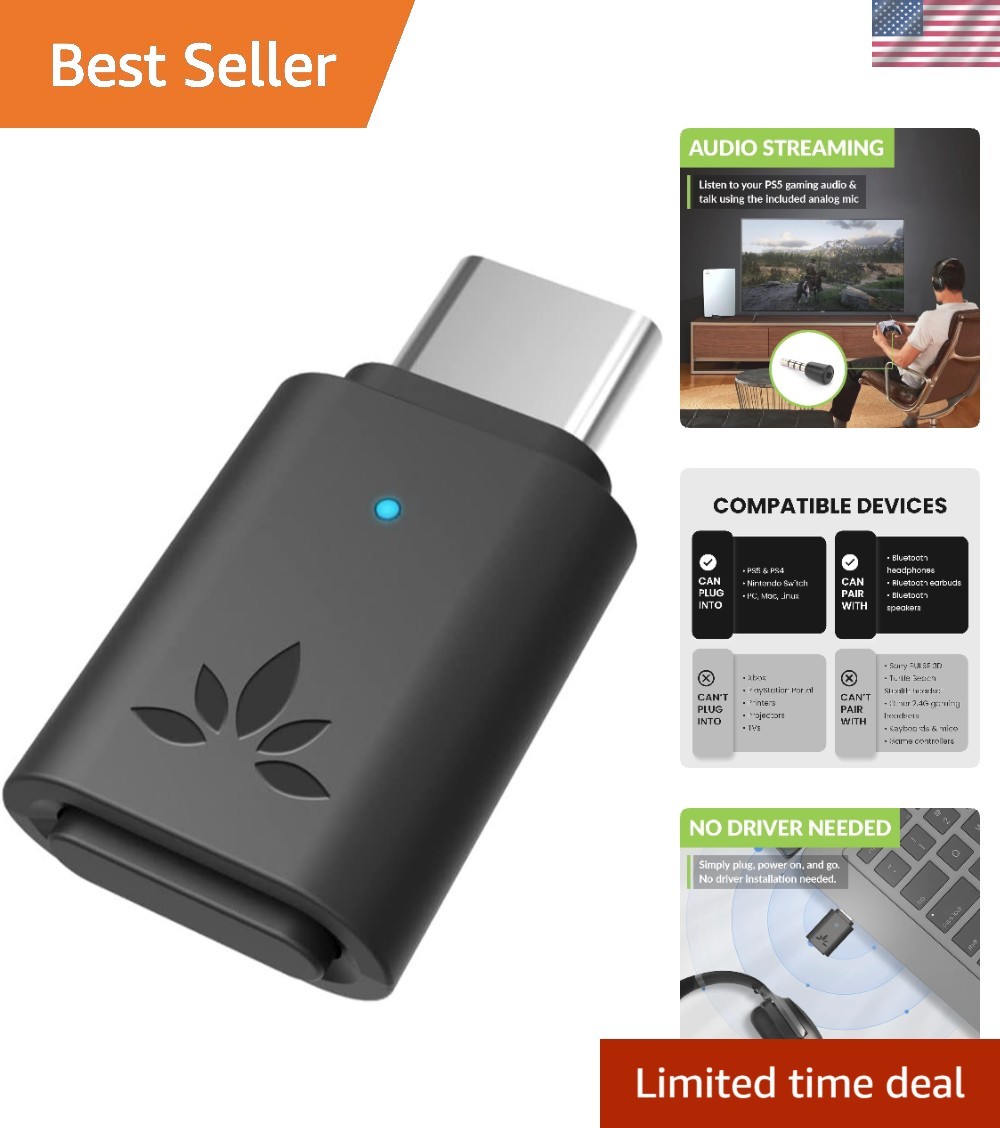 Avantree C81-Gaming - USB-C Bluetooth 5.3 Audio Adapter for PS5, Black