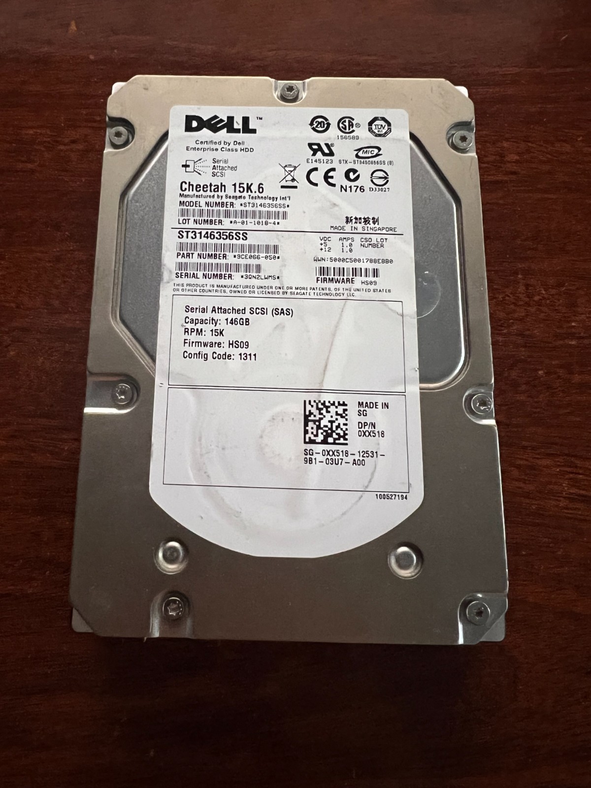 Dell Cheetah 15K.5 146 GB,Internal,15000 RPM,3.5" (XX518) HDD 70% Health