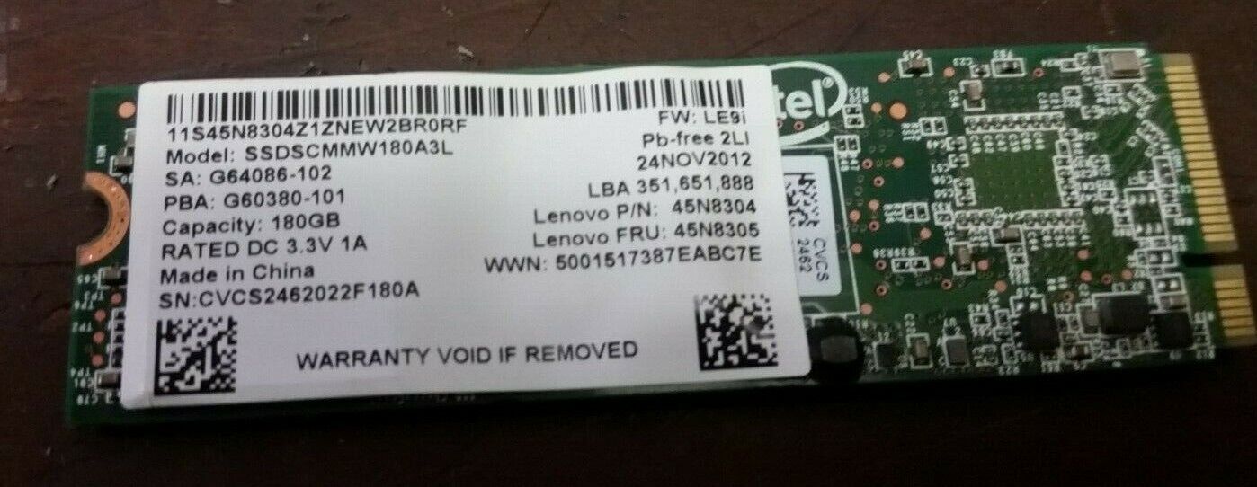 Lenovo Thinkpad X1 Carbon 1st Gen 180GB SSD M.2 SSDSCMMW180A3L 45N8305 45N8304