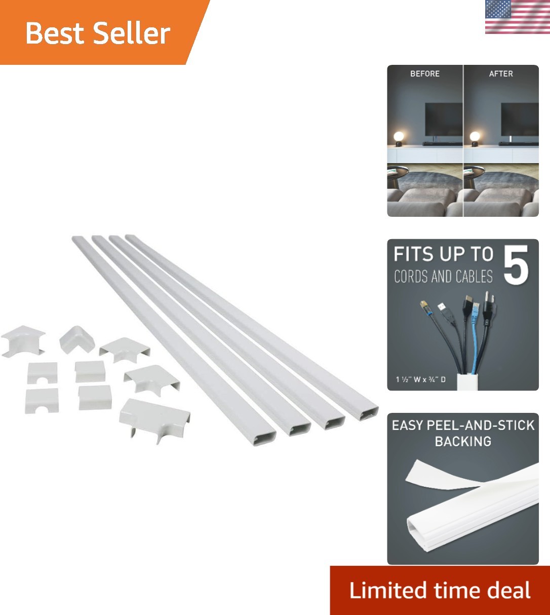 Legrand C310 Cordmate III 11-Piece White Cord Cover Kit - Conceal Up to 5 Cables