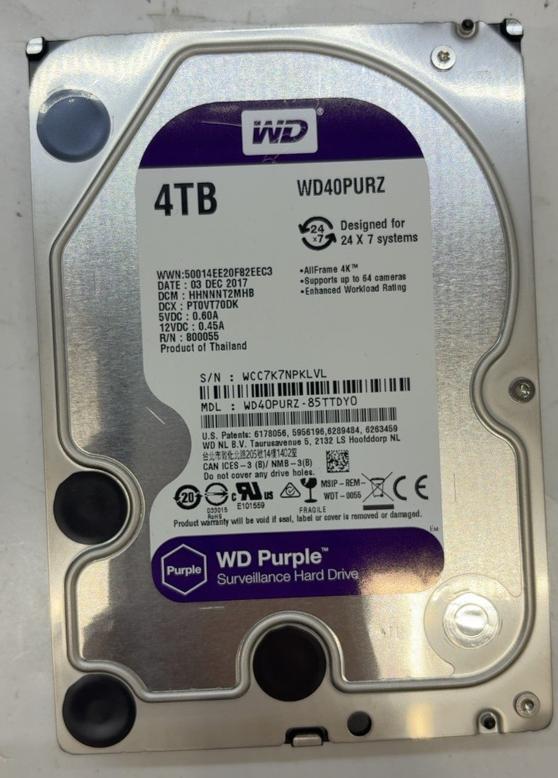 WD Purple WD40PURZ 4TB 3.5" SATA Surveillance Hard Drive HDD Tested T8E11