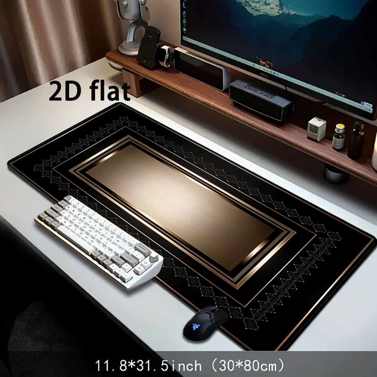 2D Flat Printing 1pc Black Golden Geometric Light And Shadow Mouse Pad And Des