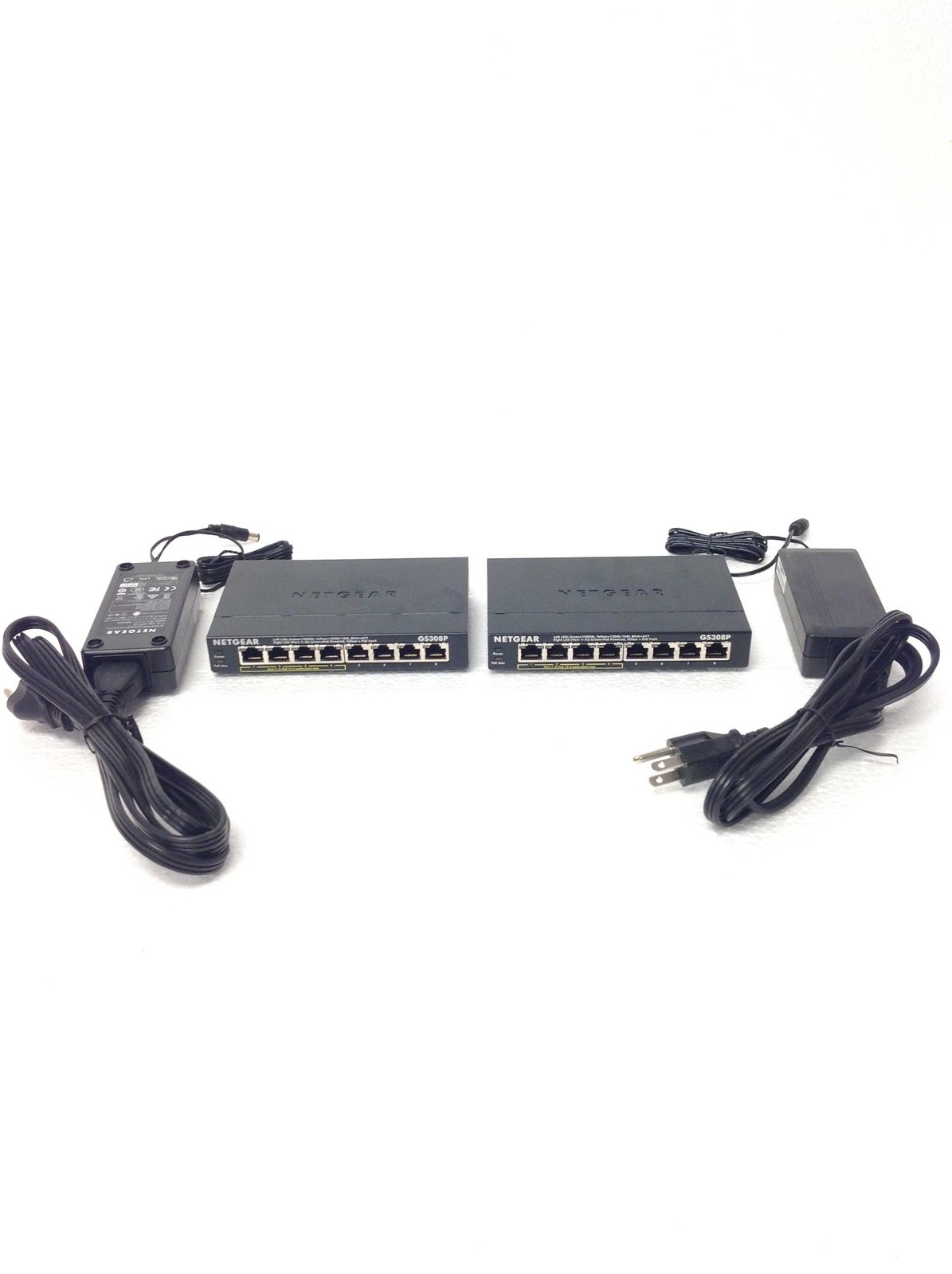 Lot Of 2 Netgear GS308P 8-Port Gigabit Ethernet Switch w/ AC Adapter, WORKING