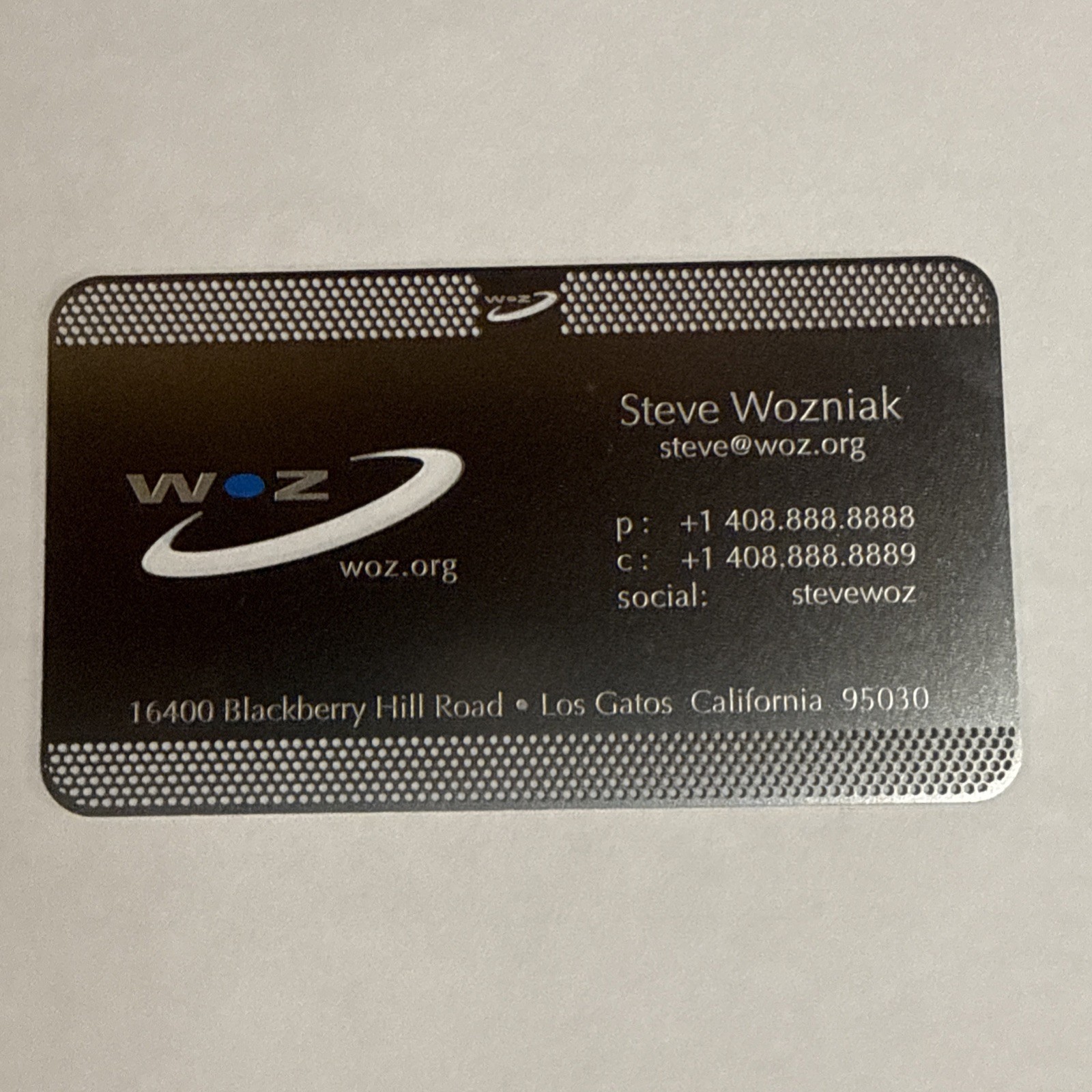 Steve Wozniak Metal Business Card Apple Computer Co-Founder Woz Titanium