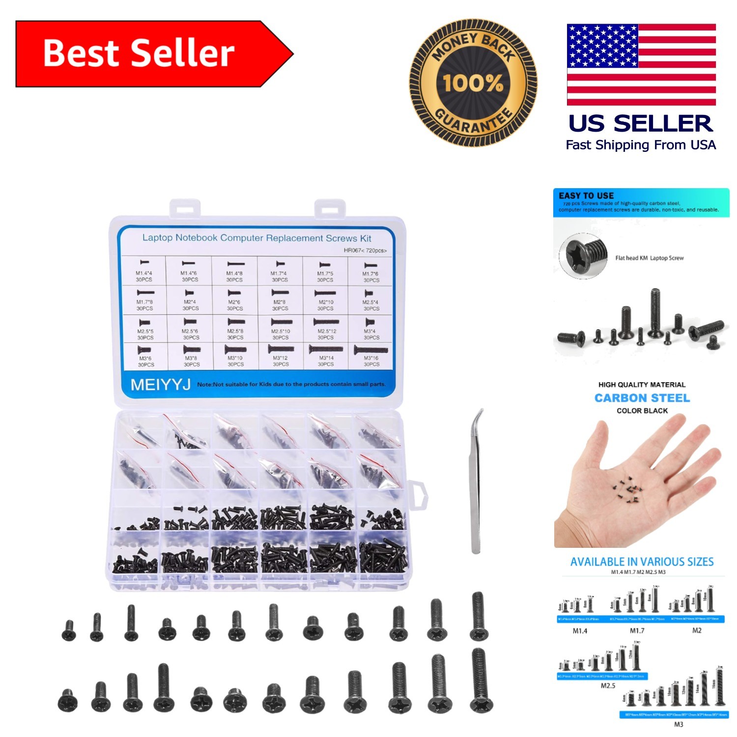 720pcs  Laptop Screws Kit in Carbon Steel - Complete Repair Solution
