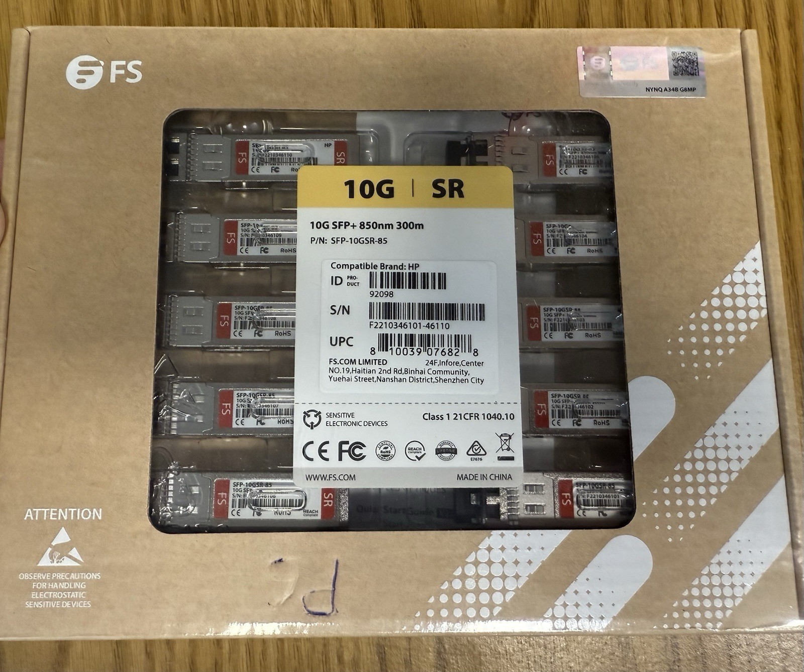 NEW SEALED 10-Pack FS 92098 J9150D HPE Aruba 10GBASE-SR SFP+ Transceivers