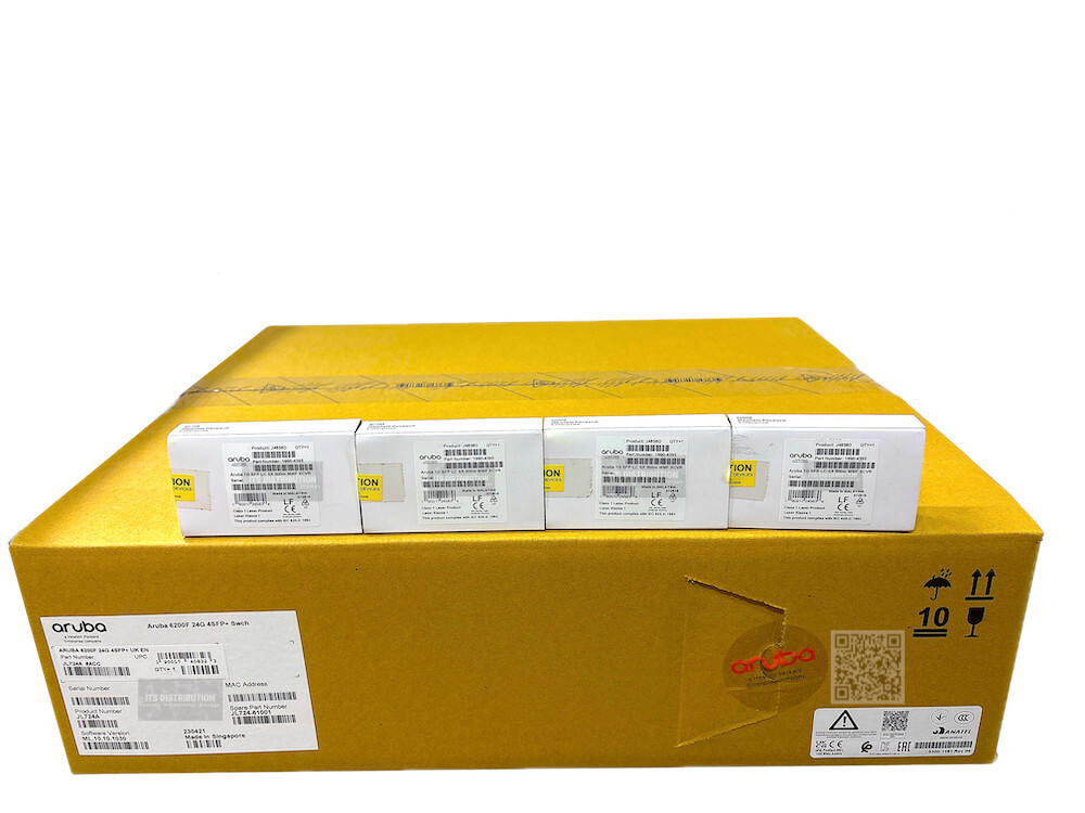 JL724A I New Sealed HPE Aruba 6200F 24G 4SFP+ Networking Switch + 4x J4858D