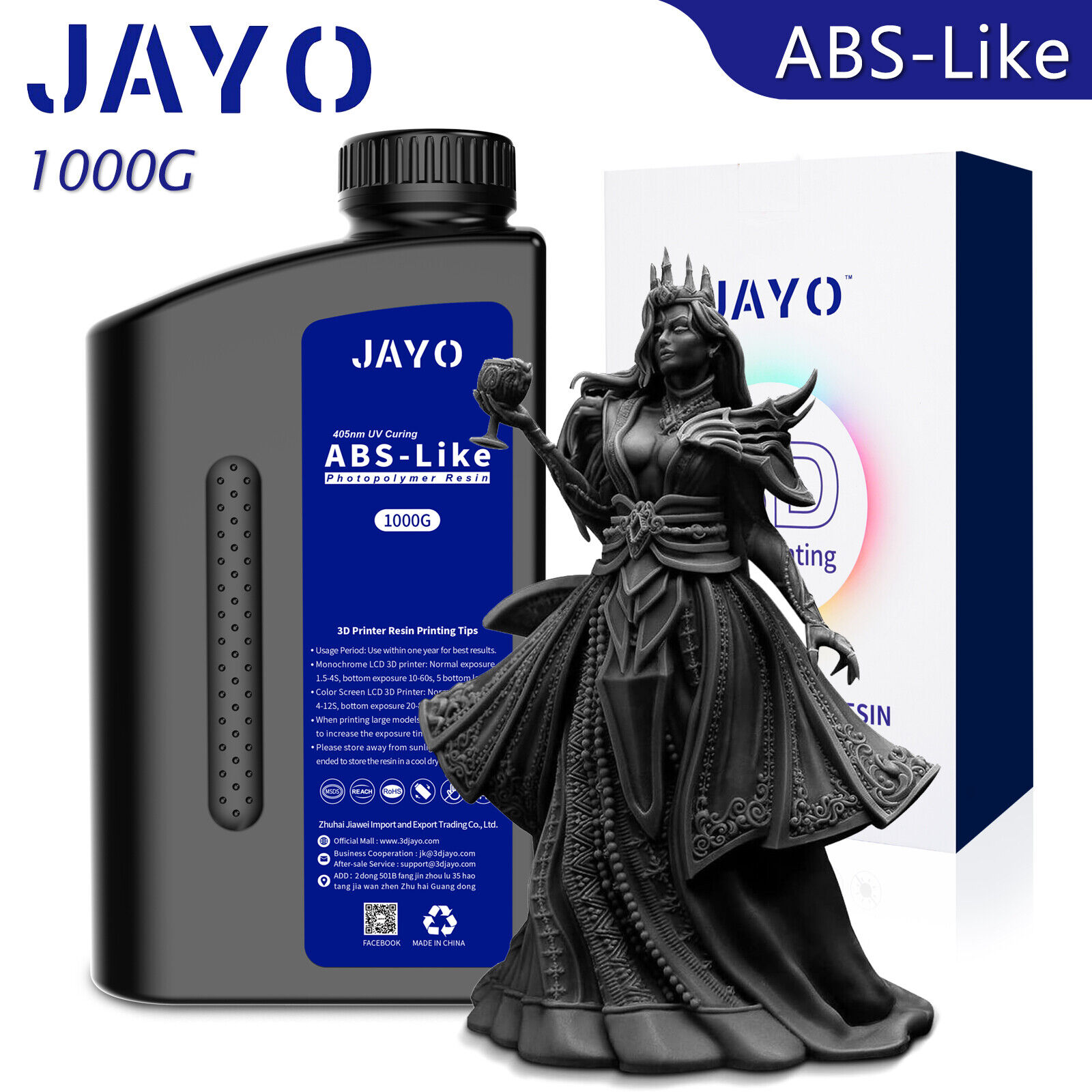 JAYO 1KG ABS Like 3D Printer Resin Strong 405nm Photopolymer Resin High Hardness