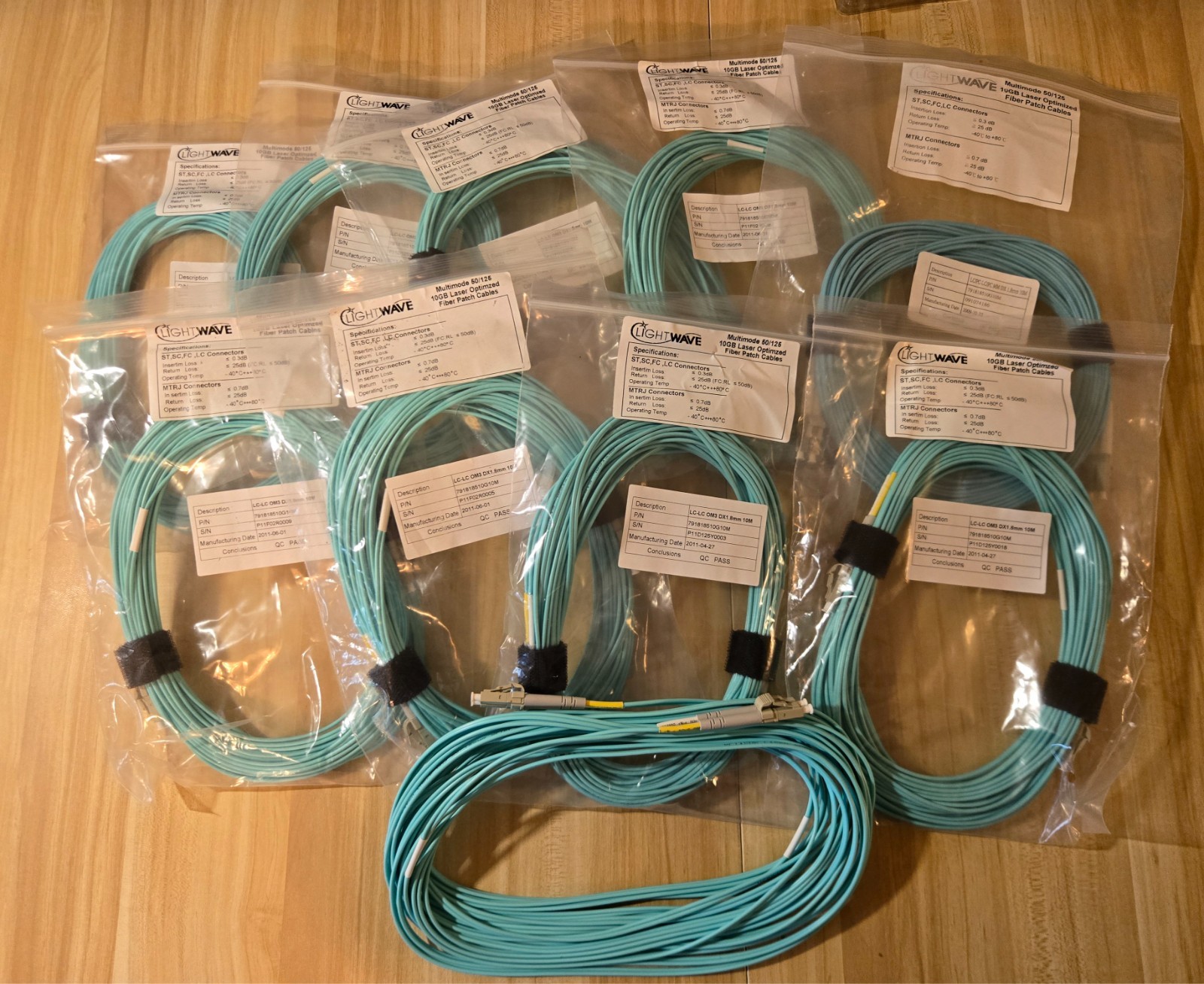 LOT OF 10 NEW Lightwave 10M OM3 LC/LC Duplex 1.8mm Fiber Cable 791818510G10M