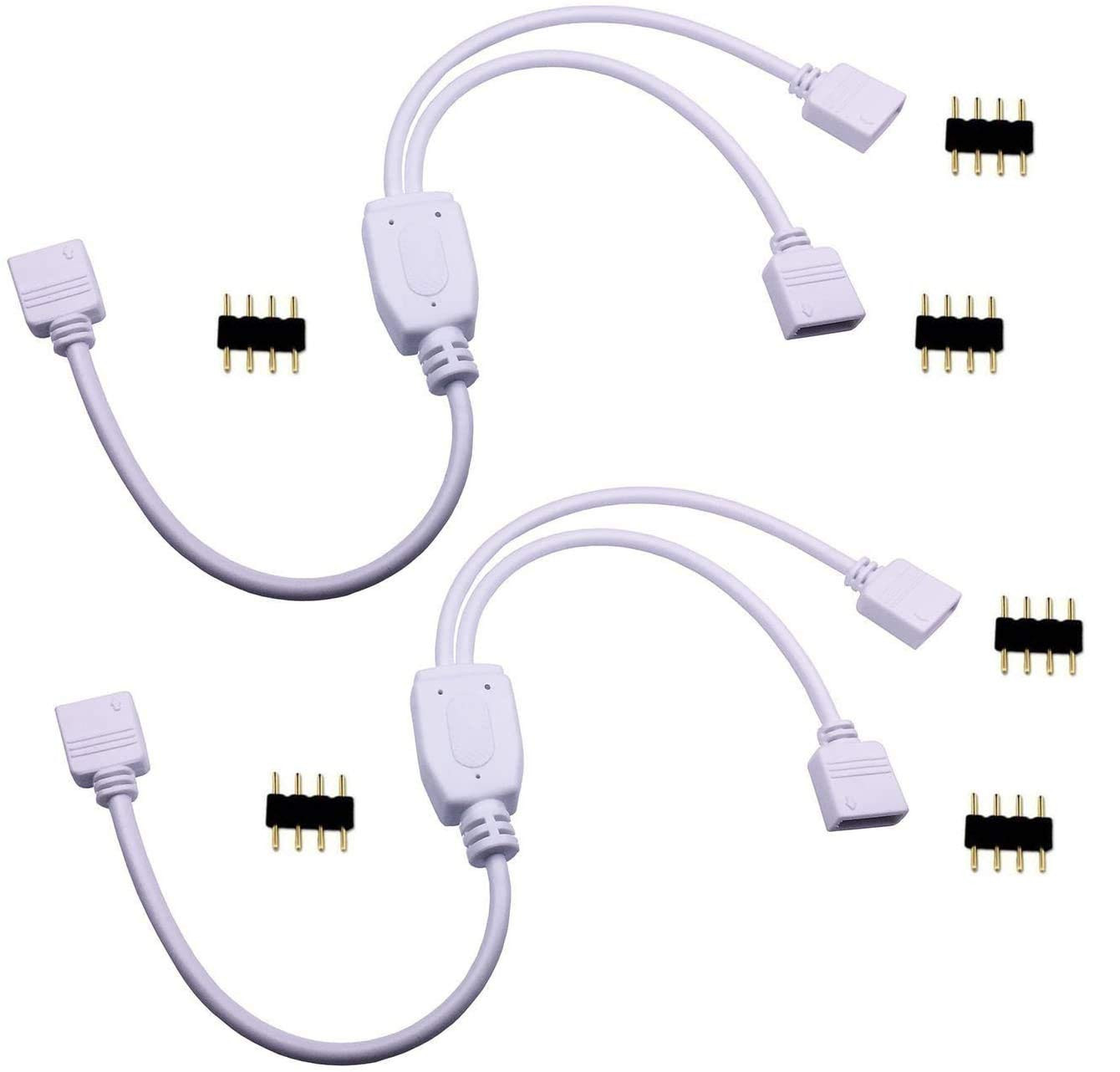 2Pcs 4 Pin RGB LED Strip Splitter Cable 2 Way 1 to 2 Splitter Connector Cable