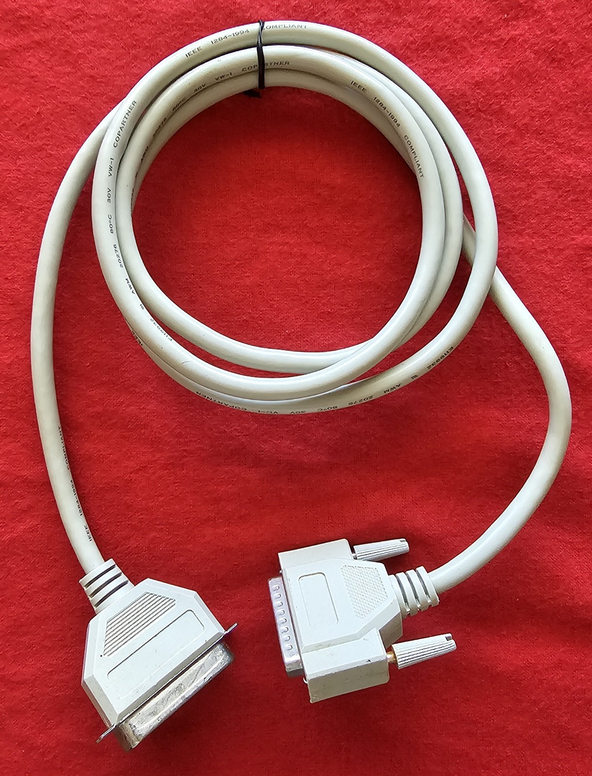 Vintage IEEE 1284 Parallel Printer Cable DB25 to Centronics 36 Pin 6FT Beige