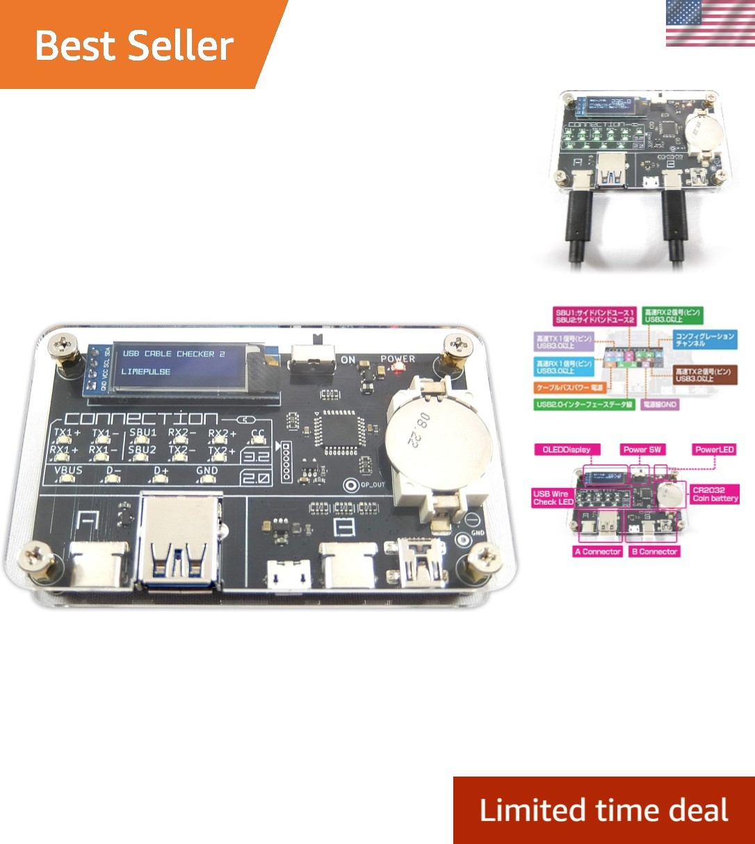 Portable USB Digital Tester 2 - Check MiniB/microB/TypeC Cable Performance