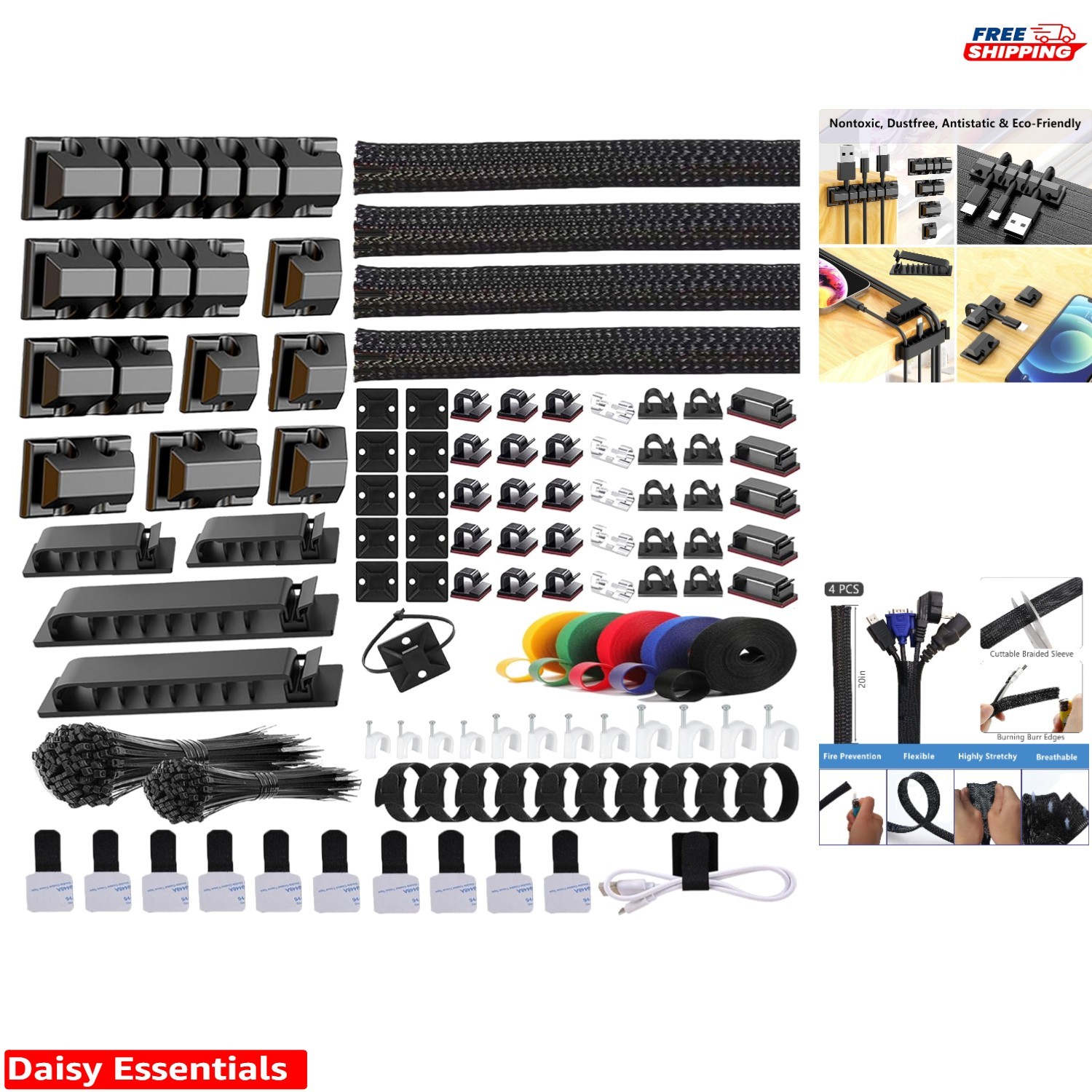 Elegant 327 PCS Cable Organizer with Clips, Ties & Sleeves for A Clean Look