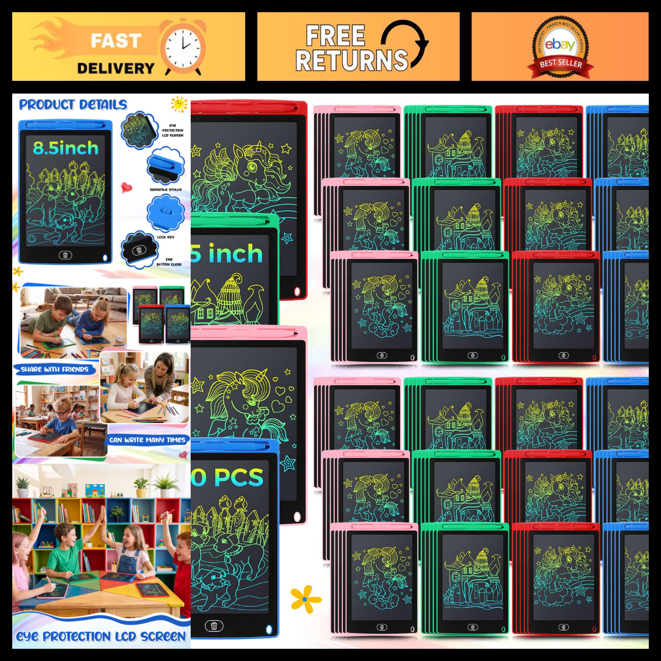 120 Pcs LCD Writing Tablets for Kids, 8.5" Colorful Drawing Boards, Educational