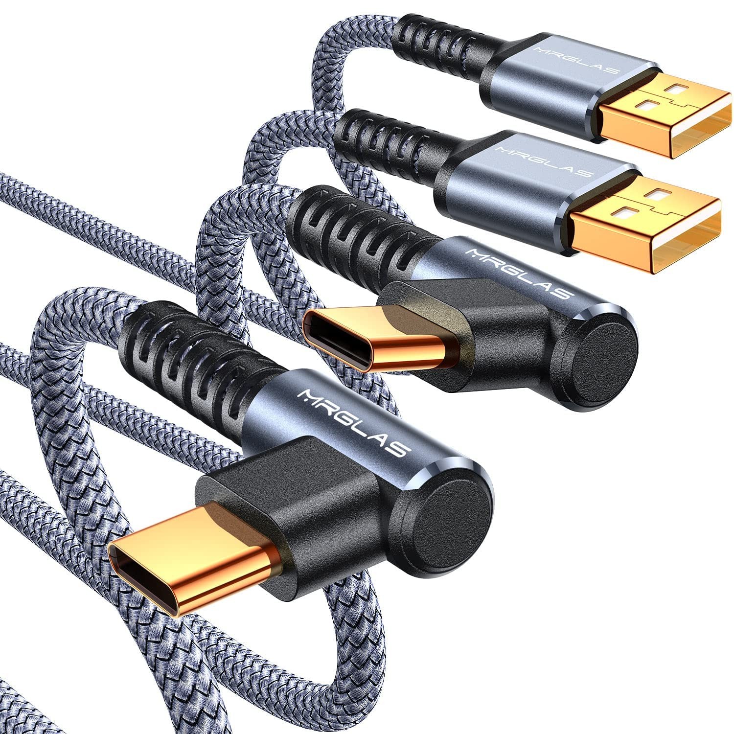 MRGLAS 3.2A USB C Charger Cable,[2-Pack, 10FT] A to 10FT+10 FT, Grey 