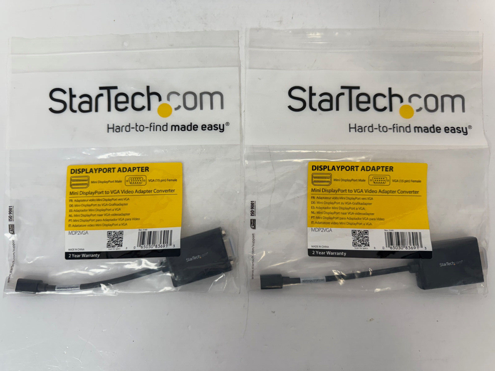 STARTECH.COM MDP2VGA MINI DISPLAYPORT TO VGA VIDEO ADAPTER CONVERTER NEW QTY 2