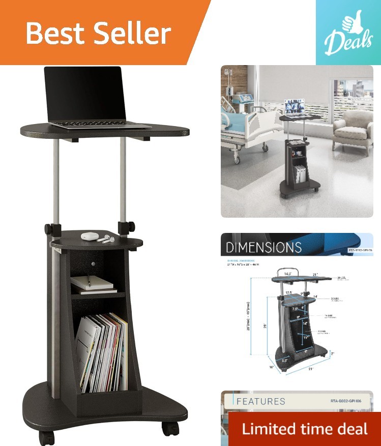 Elegant Sit-to-Stand Adjustable Laptop Cart, 22"x16", with Dual Storage Shelves