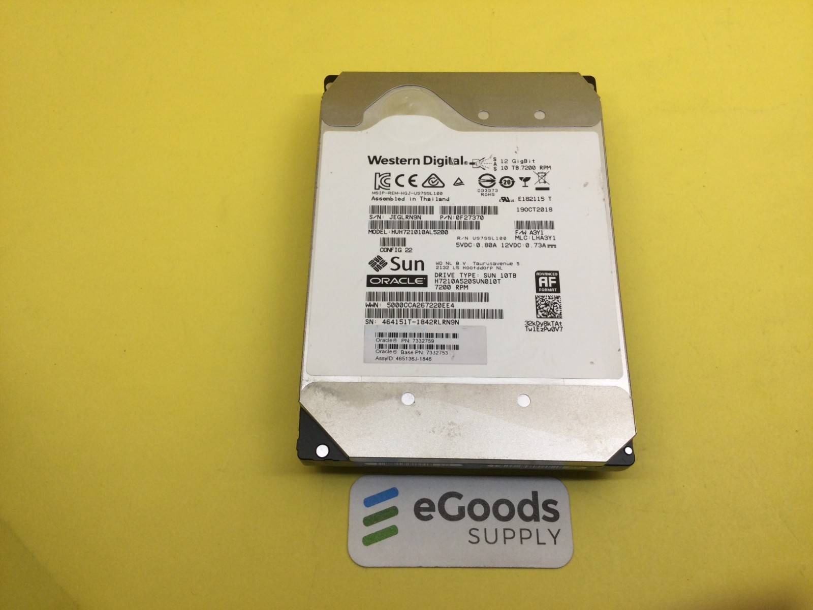 7332759 Sun Oracle WD HGST 10TB 7.2K 12Gbps SAS 3.5'' 512e HDD 7332753 No Tray