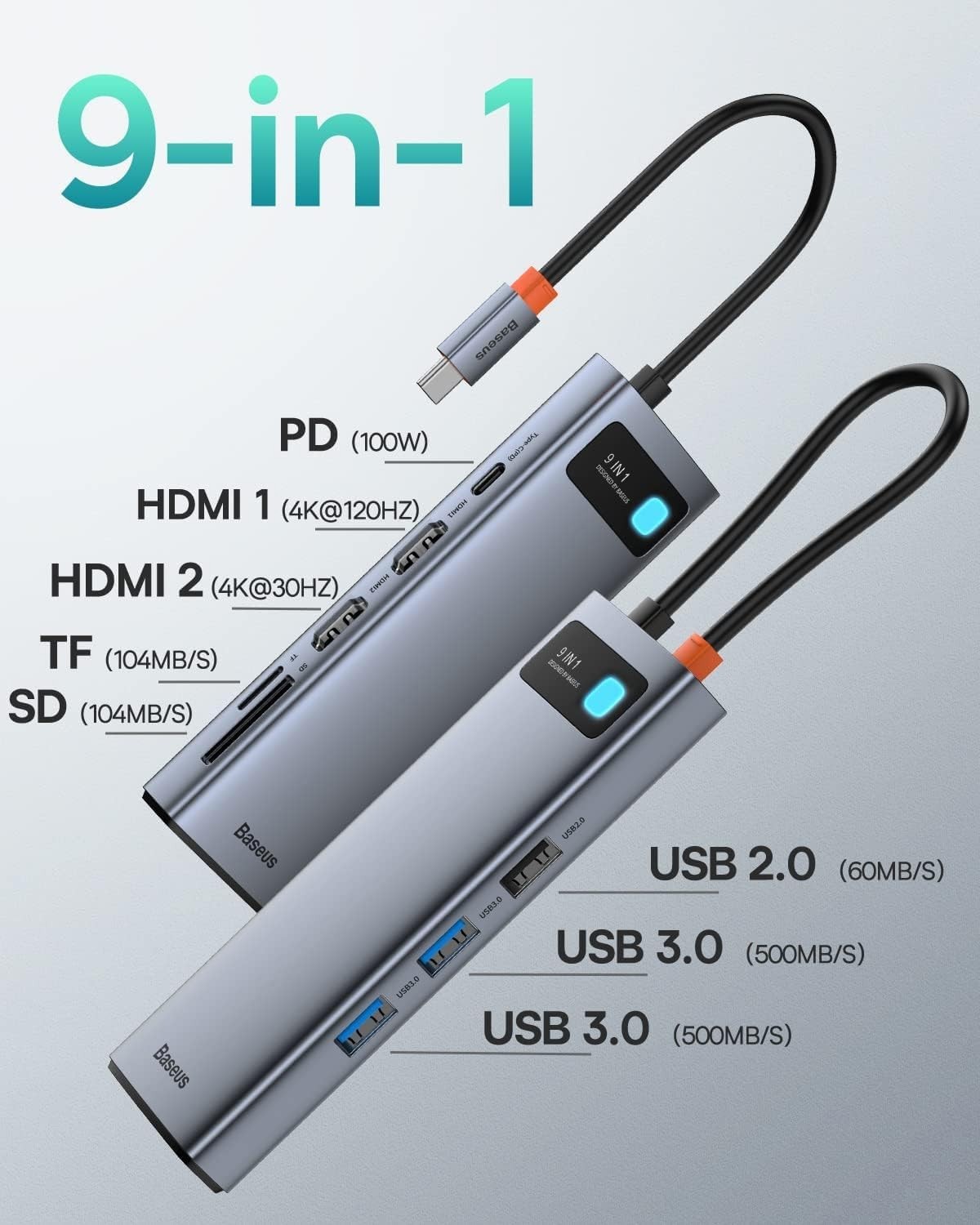 Baseus Laptop Docking Station Dual Monitor 4K@120Hz, 9 in 1 USB C Hub plus..