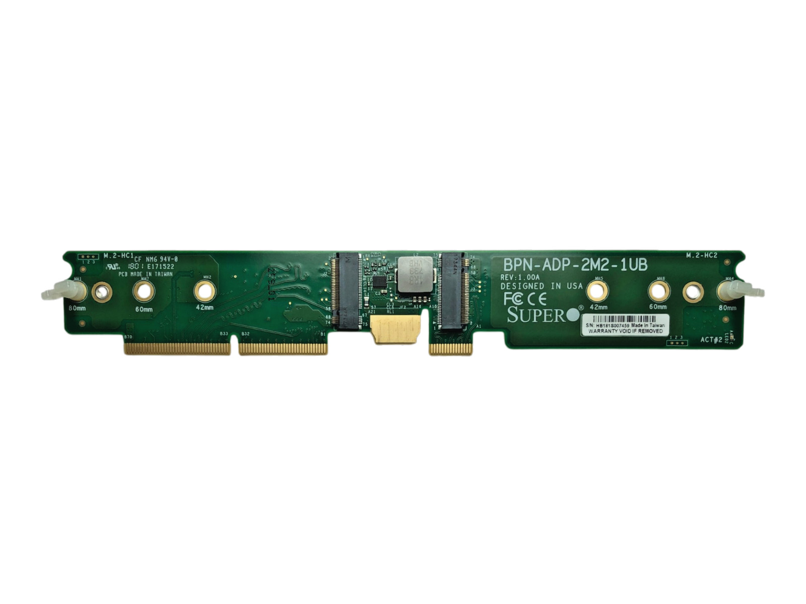 Supermicro BPN-ADP-2M2-1UB Dual M.2 NVMe SATA SSD Carrier Adapter Card 1U