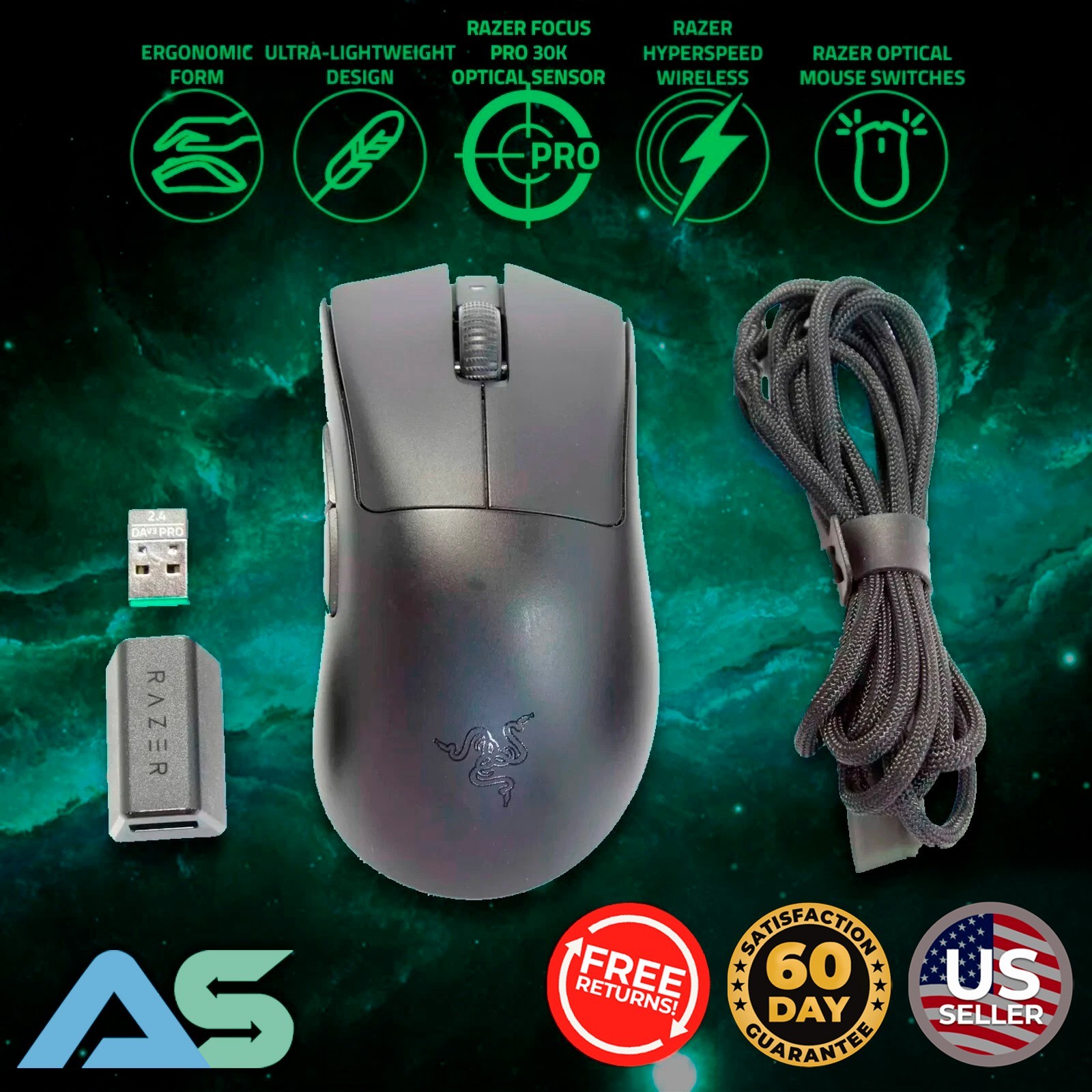 Razer DeathAdder V3 Pro Wireless Gaming Mouse 30K DPI Gen-3 Optical Switches 🐍