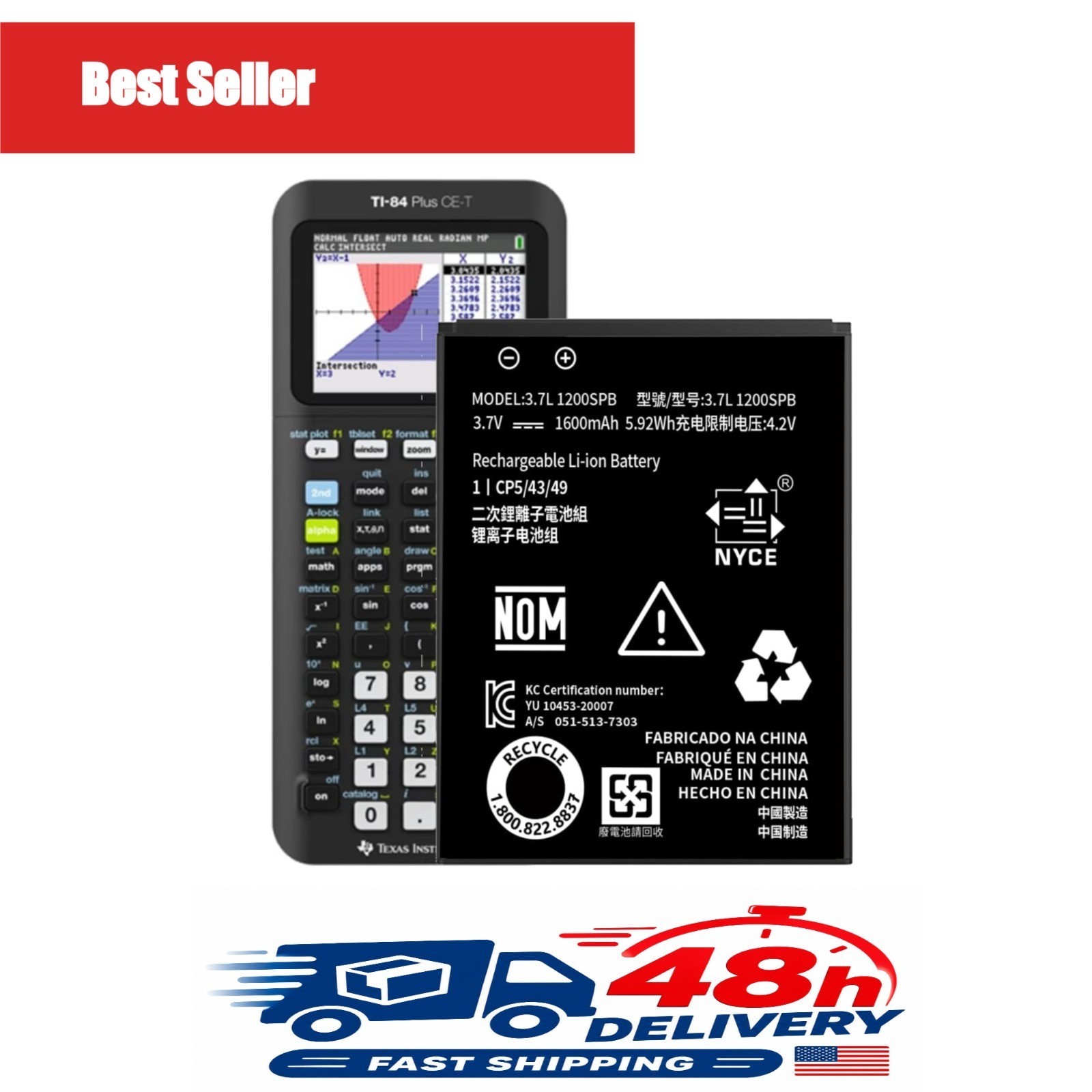 TI-84 Plus CE Battery 1600mAh for TI Nspire CX CAS P11P35-11-N01 3.7L1200SPB