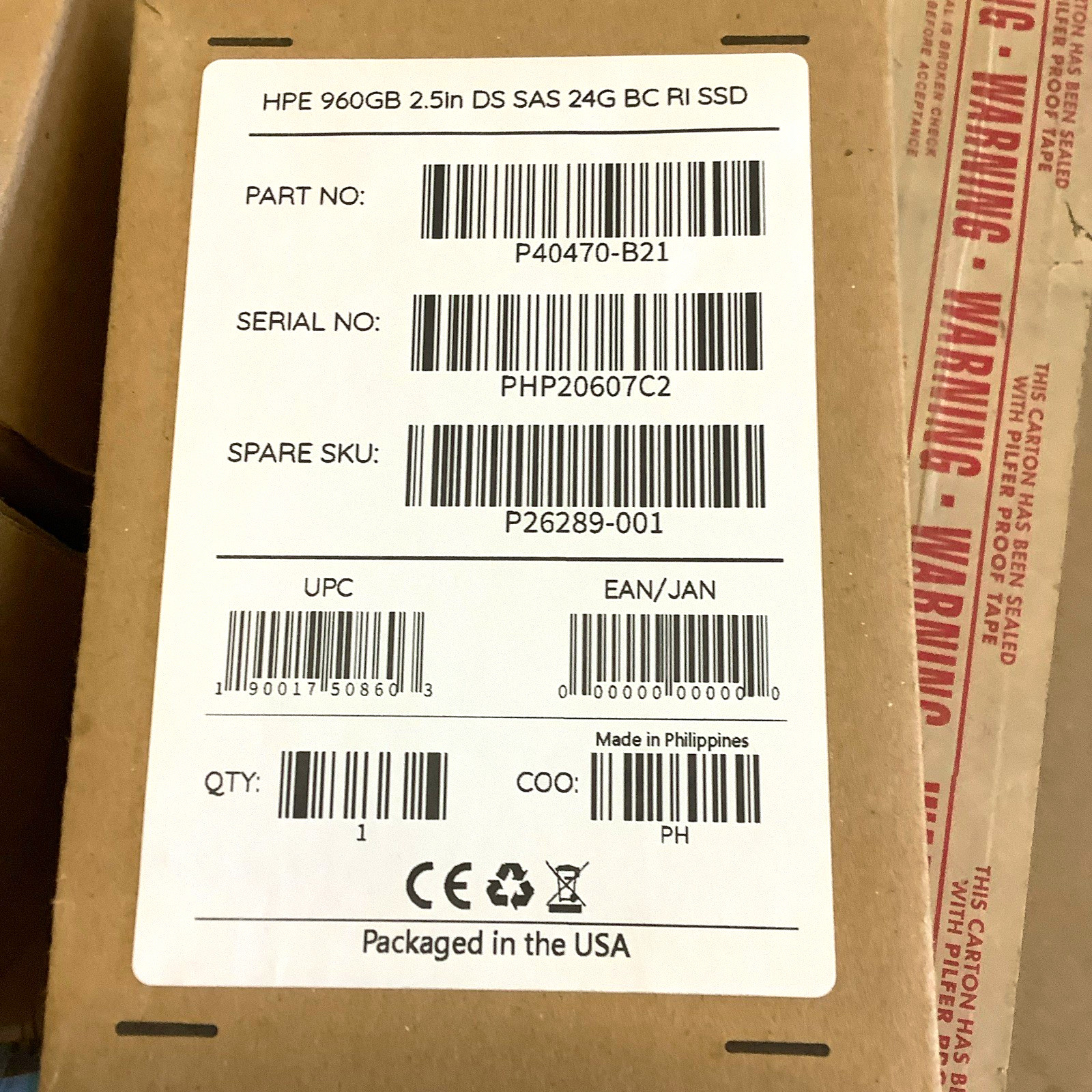 HPE 960GB 2.5in SAS 24G BC RI Internal SSD P40470-B21 / P26289-001