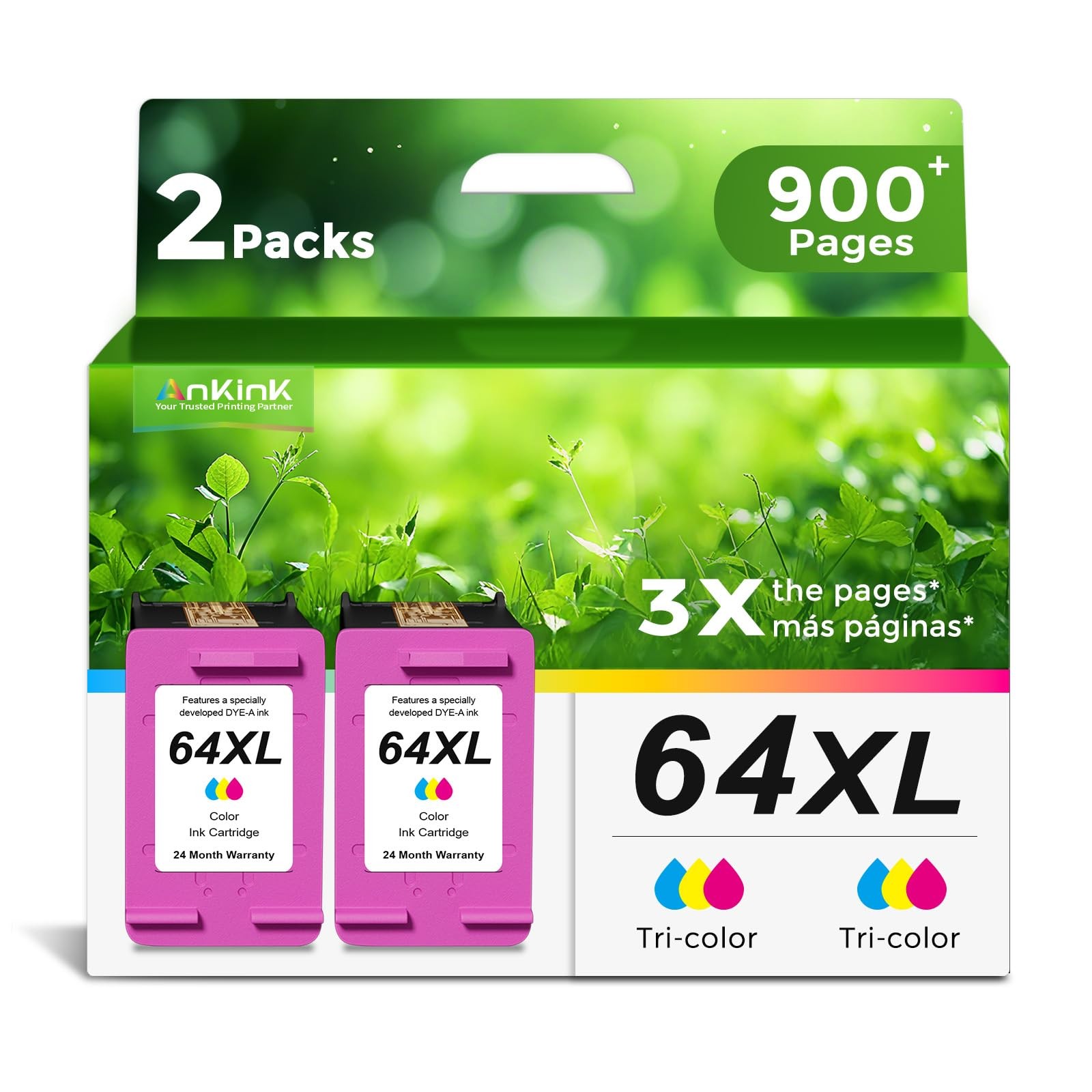64XL Ink Cartridges Replacement for HP 64 Color 2-Pack