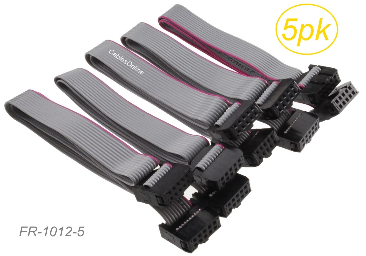 5-Pack 1ft. (2x5) Female to Female 2.54mm-Pitch 10-wire IDC Flat Ribbon Cables