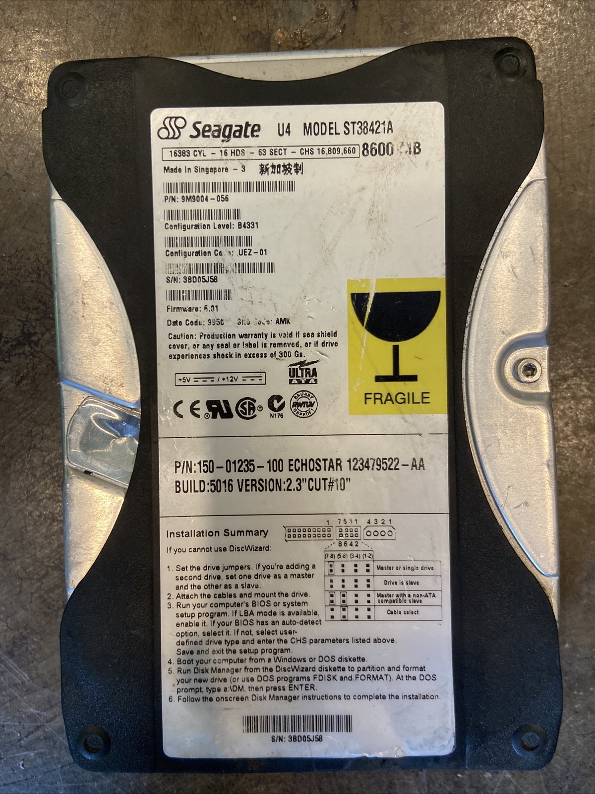 Vintage Seagate HDD 8.6GB U4 ST38421A 9M9004-056 Hard Disk Drive